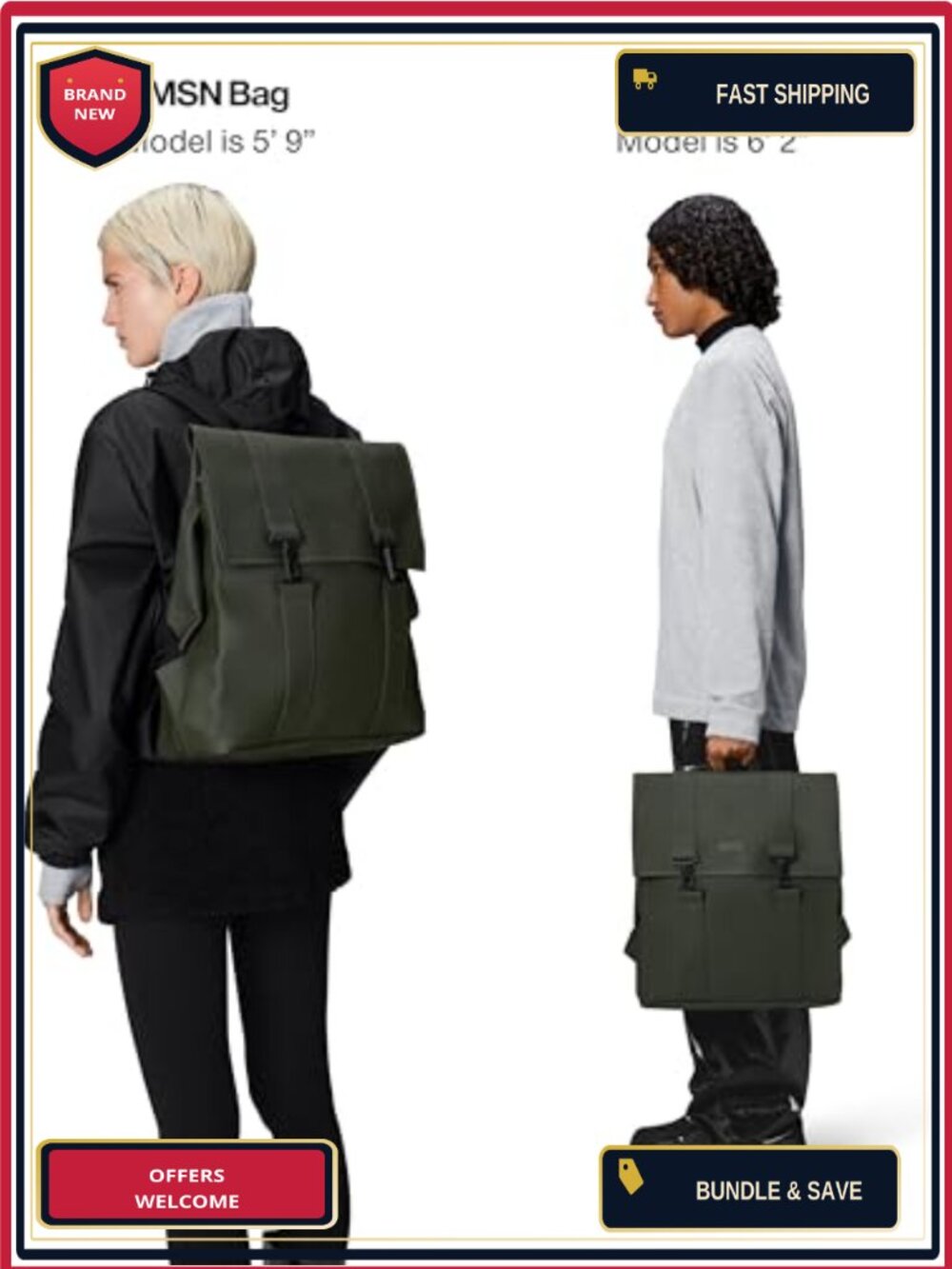 Waterproof PU Messenger Backpack for Men & Women fits 15 Laptop - Picture 2 of 5